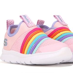 Skechers Kids' Pink Rainbow Comfy Flex Slip-On Shoes • Size 9T Toddler Girl